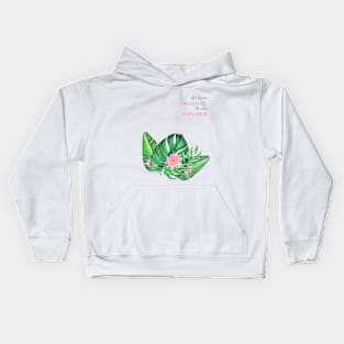 Tropical paradise leaves and flowers. Life is an adventure be an explorer Kids Hoodie